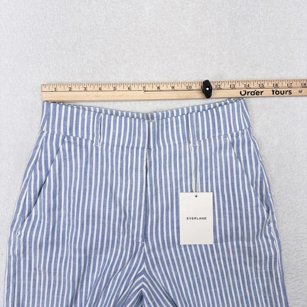 Everlane Wide Leg Pants Women Size 4 Blue White Striped Stretch Linen Flax NEW